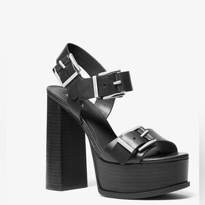 Michael Michael Kors Colby Leather Platform Sandals Black 8.5 Block Heel